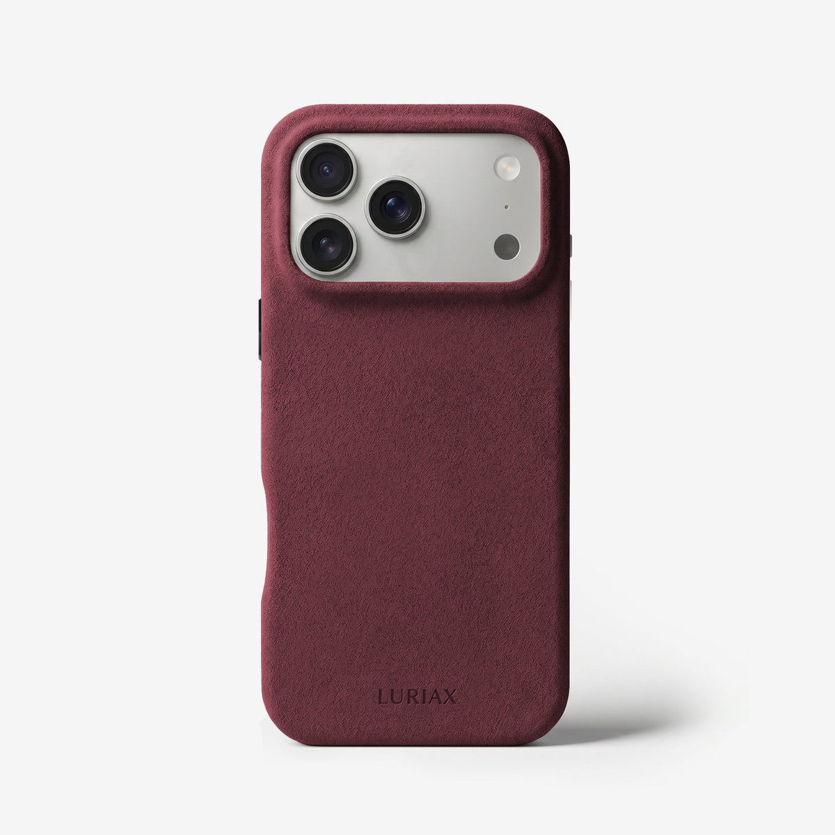 The Signature Handcrafted Case — iPhone 17 in Bordeaux, Alcantara® — back view | Luriax