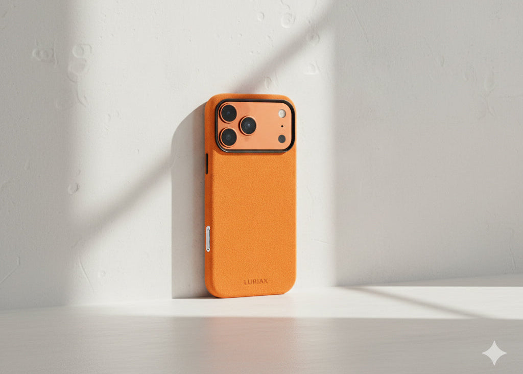 Luriax Orange iPhone 17 Pro Max Alcantara Suede Case in Orange
