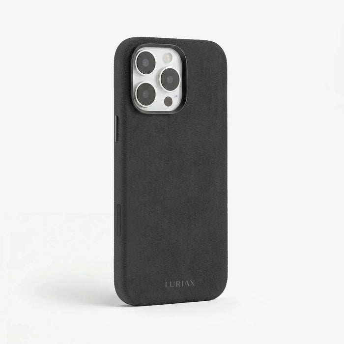 The Modern — iPhone 16 Case in Black Caviar, Alcantara® — side view | Luriax