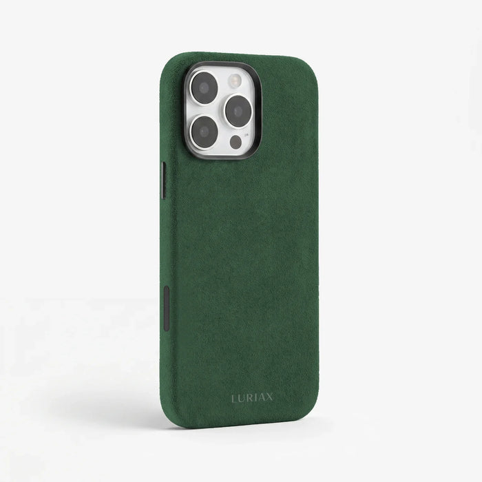 The Modern — iPhone 16 Case in British Racing Green, Alcantara® — side view | Luriax