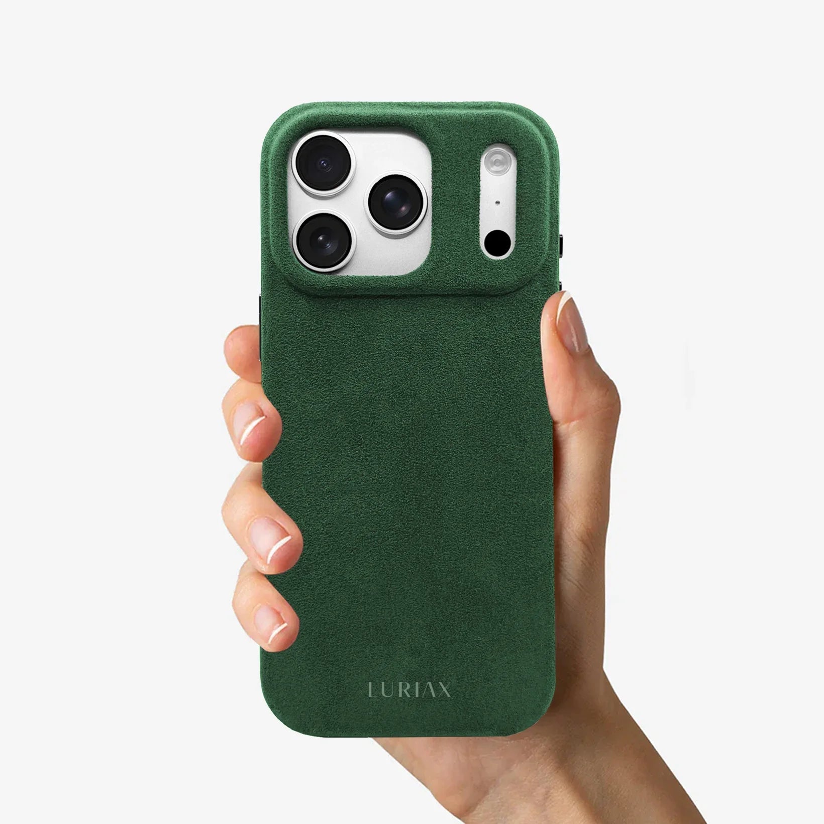 Luriax Alcantara Suede iPhone 17 Pro Max Case | British Racing Green - Lifestyle