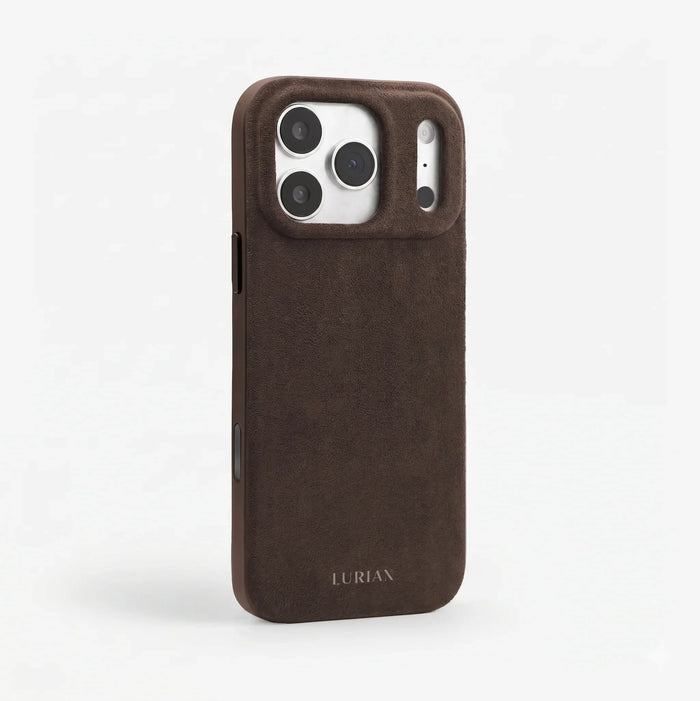 The Sport Case in Mocha, Alcantara®, for iPhone 17 Pro Max & iPhone 18 Pro Max — side view | Luriax