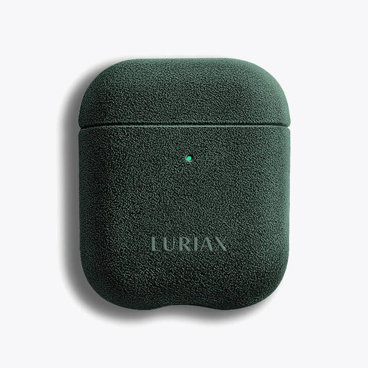 Alcantara Suede Leather iPhone Case and Accessories Collection - The AirPods Case - Midnight Green - Luriax