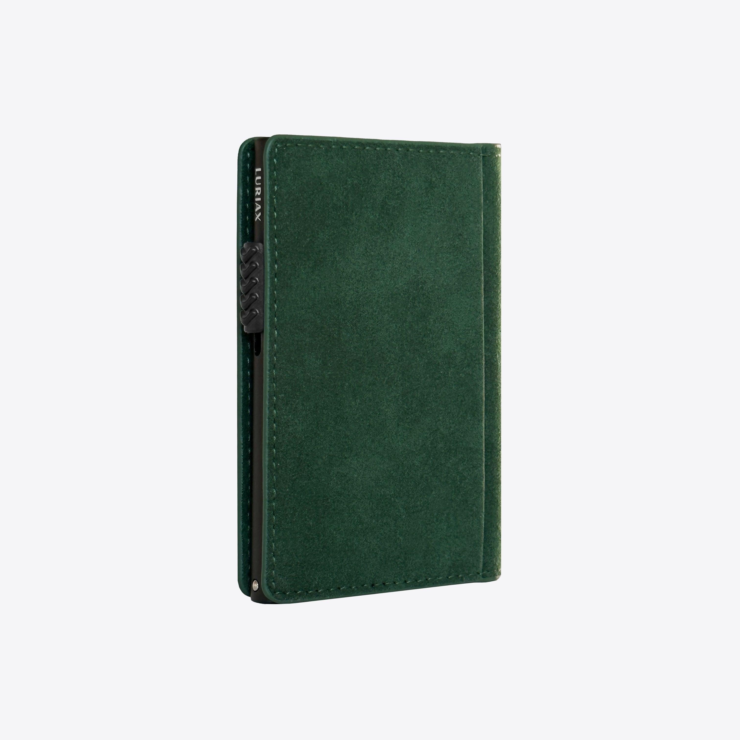 The Bifold Cardholder - Luriax - Malachite | Alcantara Suede Leather Bifold Wallet with anodized aluminum and RFID on sale protected