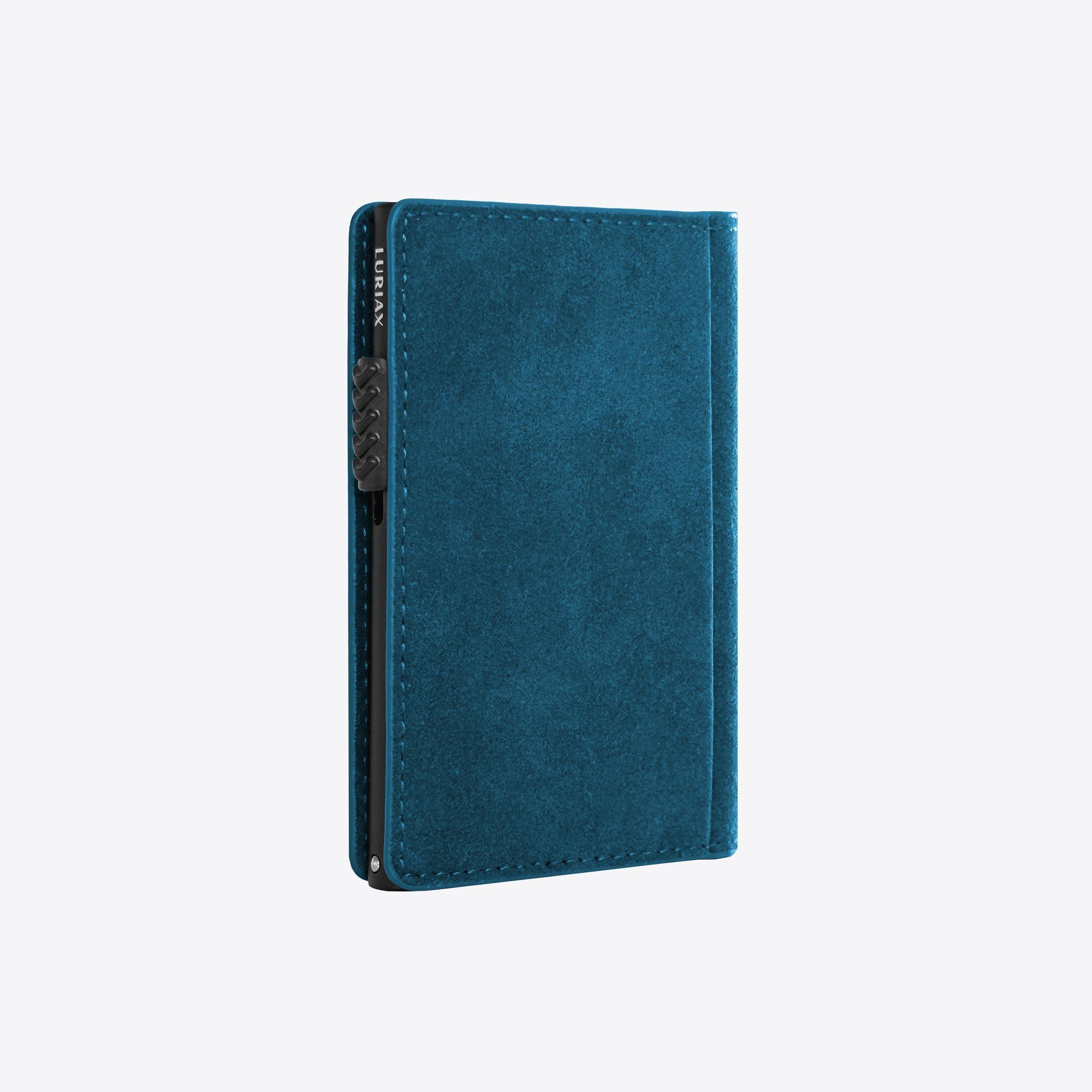 The Bifold Cardholder - Luriax - Prussian Blue | Alcantara Suede Leather Bifold authentic Wallet with anodized aluminum and RFID protected