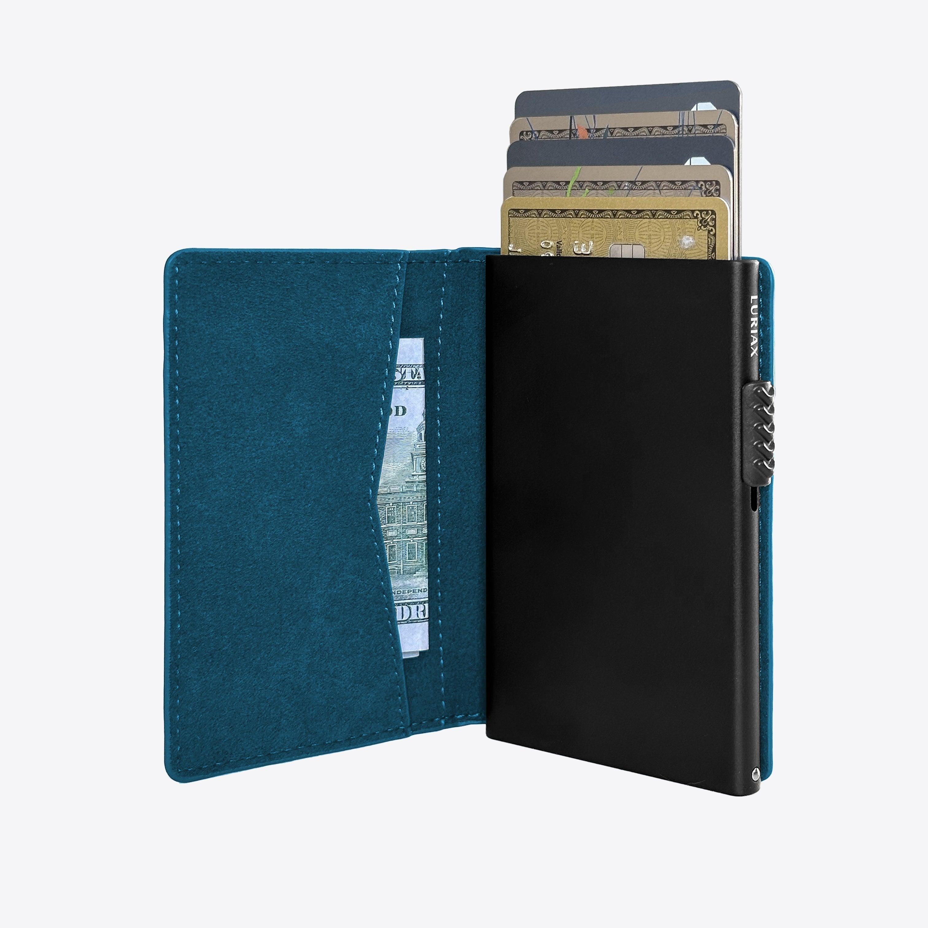 The Bifold Cardholder - Luriax - Prussian Blue | Alcantara Suede Leather Bifold authentic Wallet with anodized aluminum and RFID protected