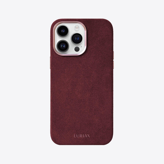 Alcantara Suede Leather iPhone Case and Accessories Collection - The Classic iPhone Case - Bordeaux Rose - Luriax