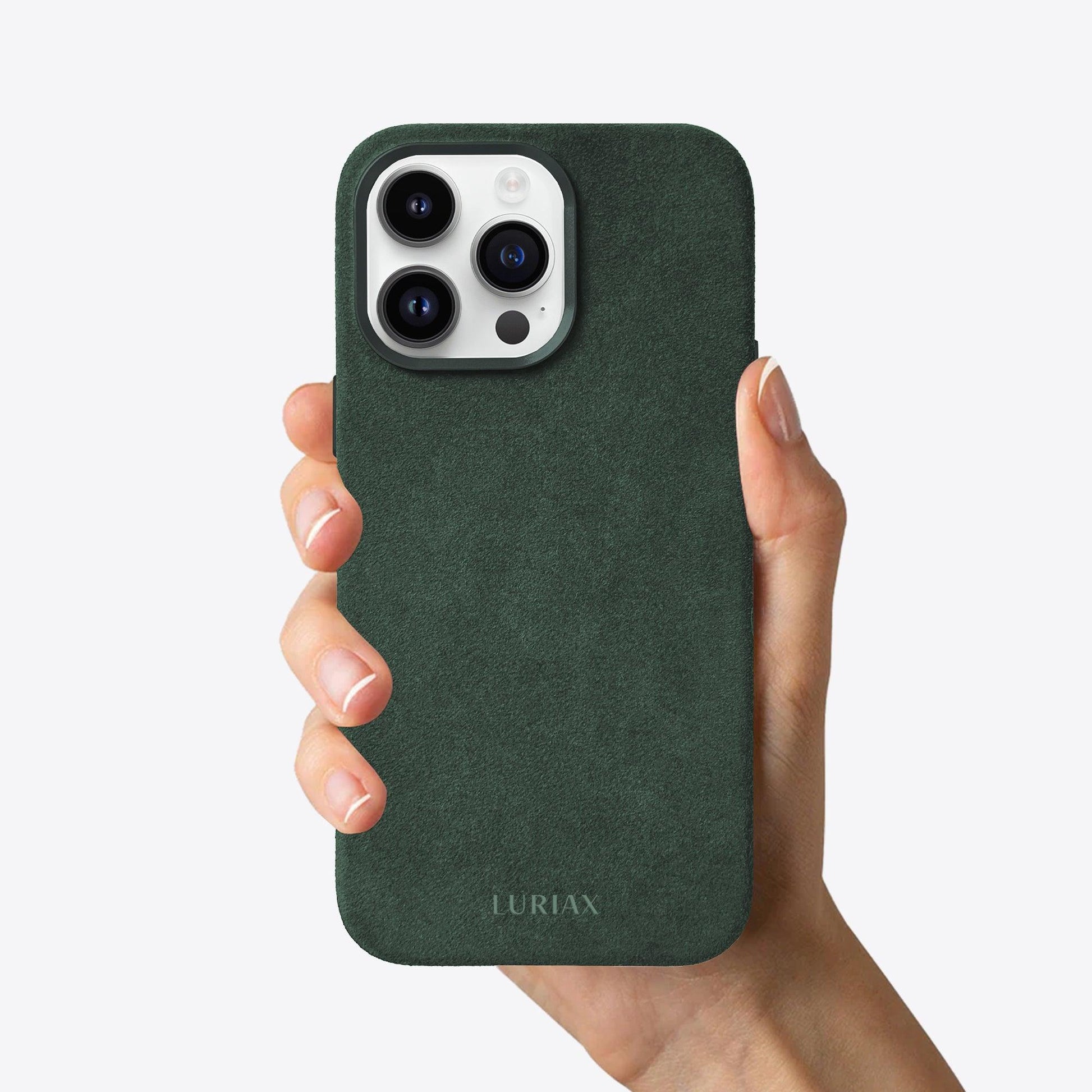 Alcantara Suede Leather iPhone Case and Accessories Collection - The Classic iPhone Case - Midnight Green - Luriax