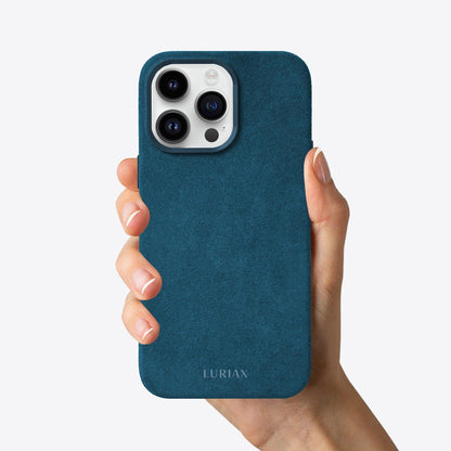 Alcantara Suede Leather iPhone Case and Accessories Collection - The Classic iPhone Case - Prussian Blue - Luriax