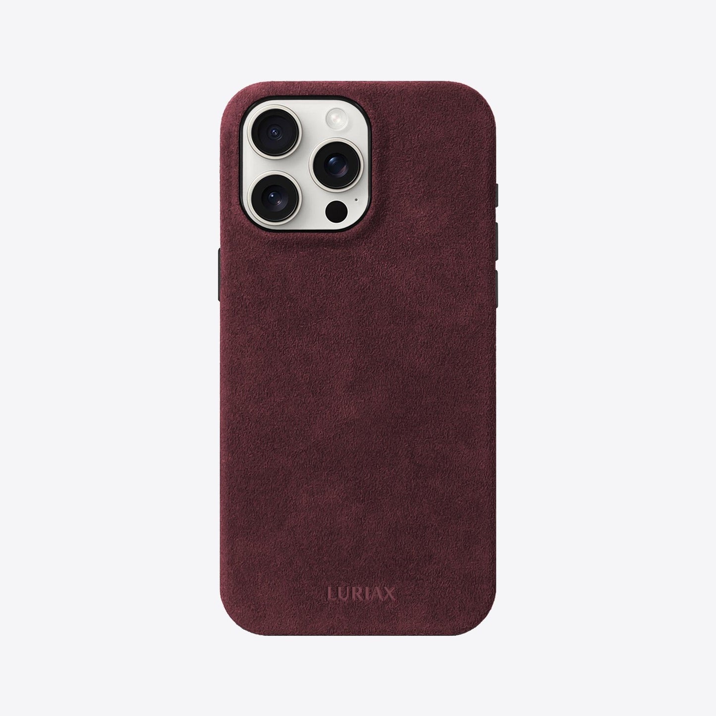 Alcantara Suede Leather iPhone 16 Pro Max Case and Accessories Collection - The Classic iPhone Case V2 - Bordeaux - Luriax