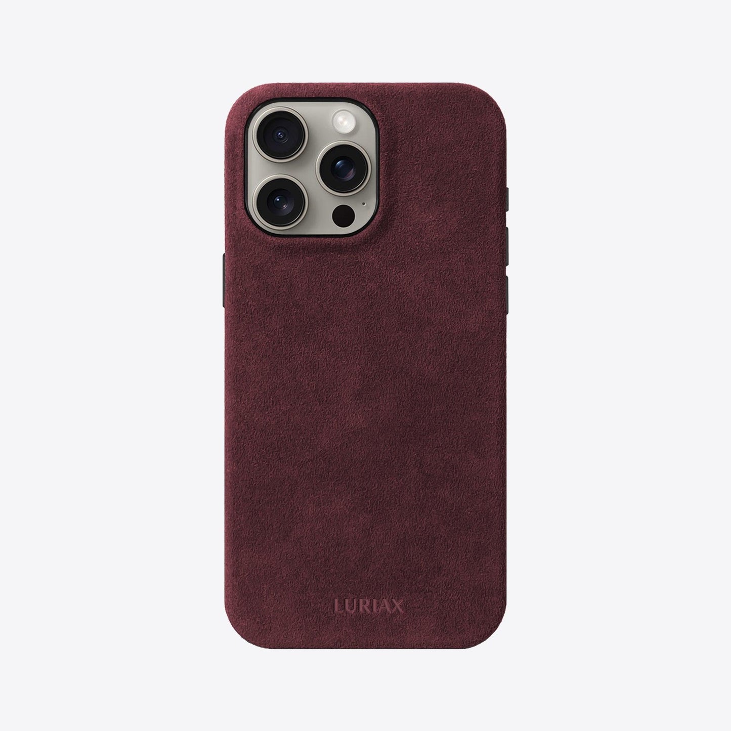 Alcantara Suede Leather iPhone 16 Pro Max Case and Accessories Collection - The Classic iPhone Case V2 - Bordeaux - Luriax