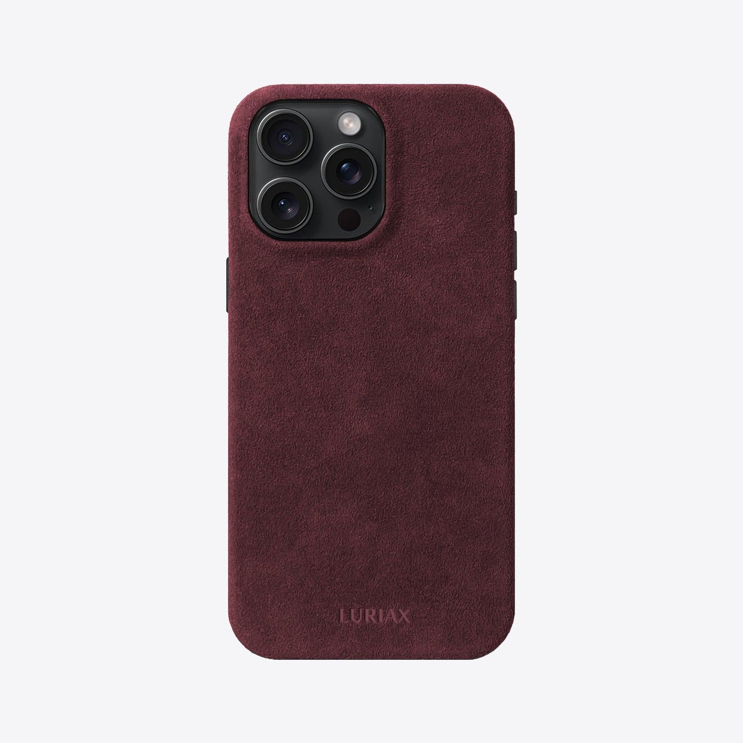 Alcantara Suede Leather iPhone 16 Pro Max  Case and Accessories Collection - The Classic iPhone Case V2 - Bordeaux - Luriax