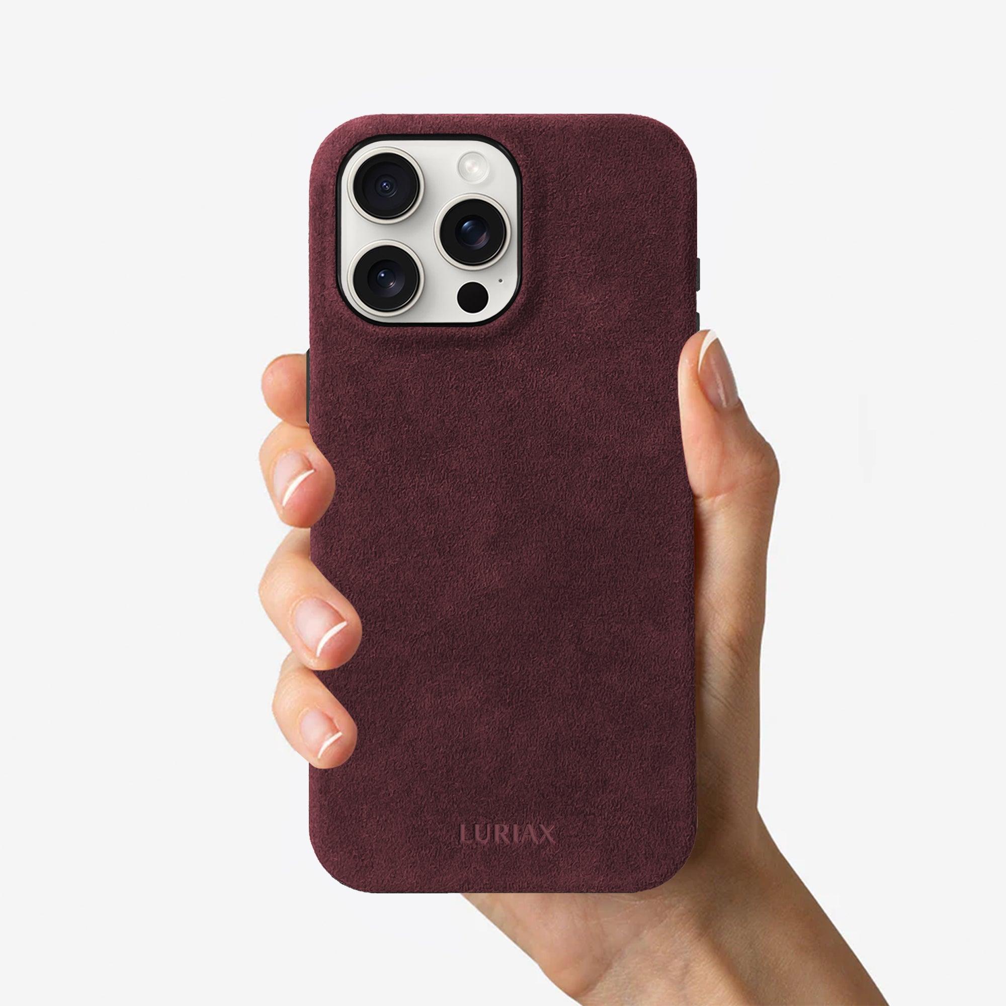 Alcantara Suede iPhone 15 Pro Max Case Burgundy Luriax Apple cover