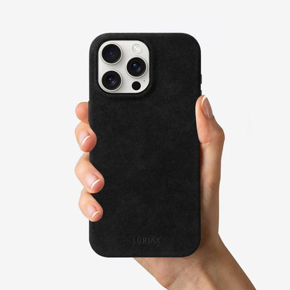 Alcantara Suede Leather iPhone Case and Accessories Collection - The Classic iPhone Case V2 - Pure Black - Luriax