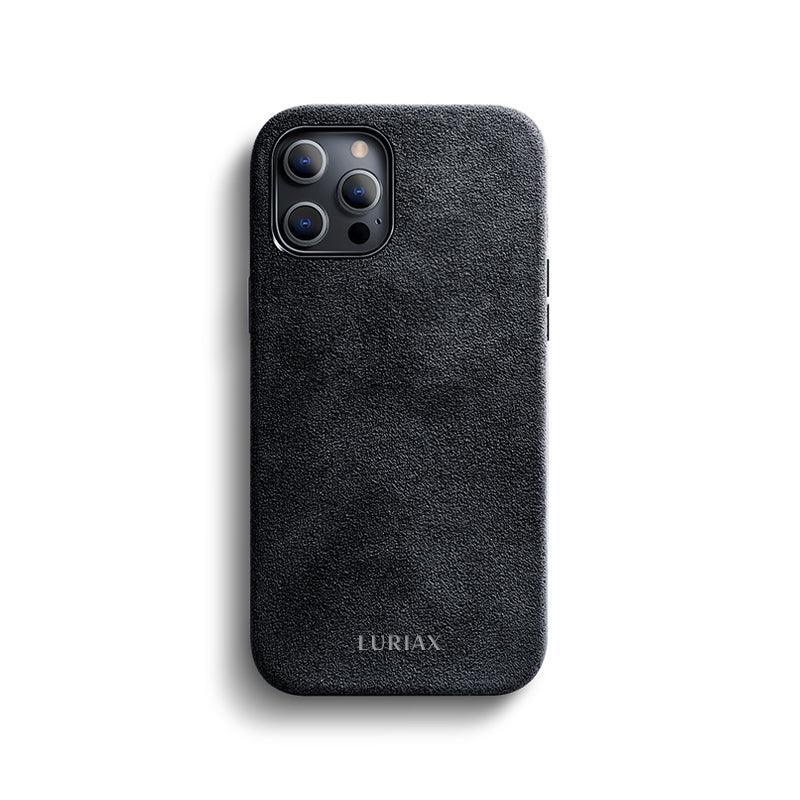 Alcantara Suede Leather iPhone Case and Accessories Collection - The iPhone 12 Series Case - Charcoal Black - Luriax
