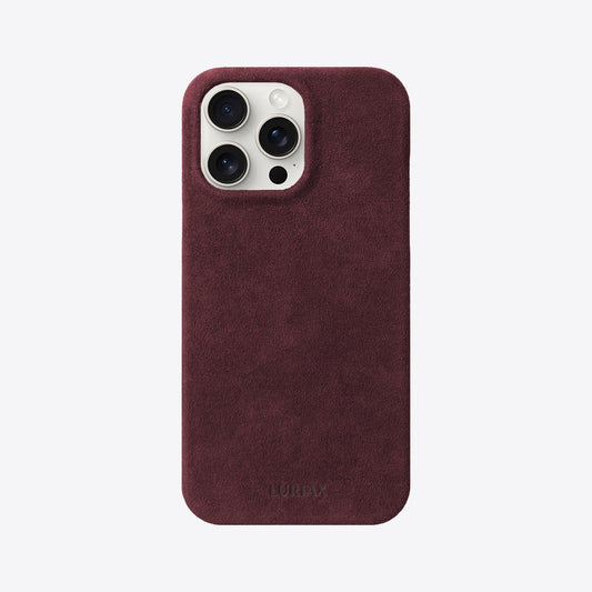 Alcantara Suede Leather iPhone Case and Accessories Collection - The Sport iPhone 14 & 14 Plus Case - Burgundy - Luriax