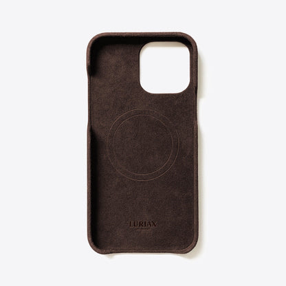 Alcantara Suede Leather iPhone Case and Accessories Collection - The Sport iPhone 14 & 14 Plus Case - Deep Brown - Luriax