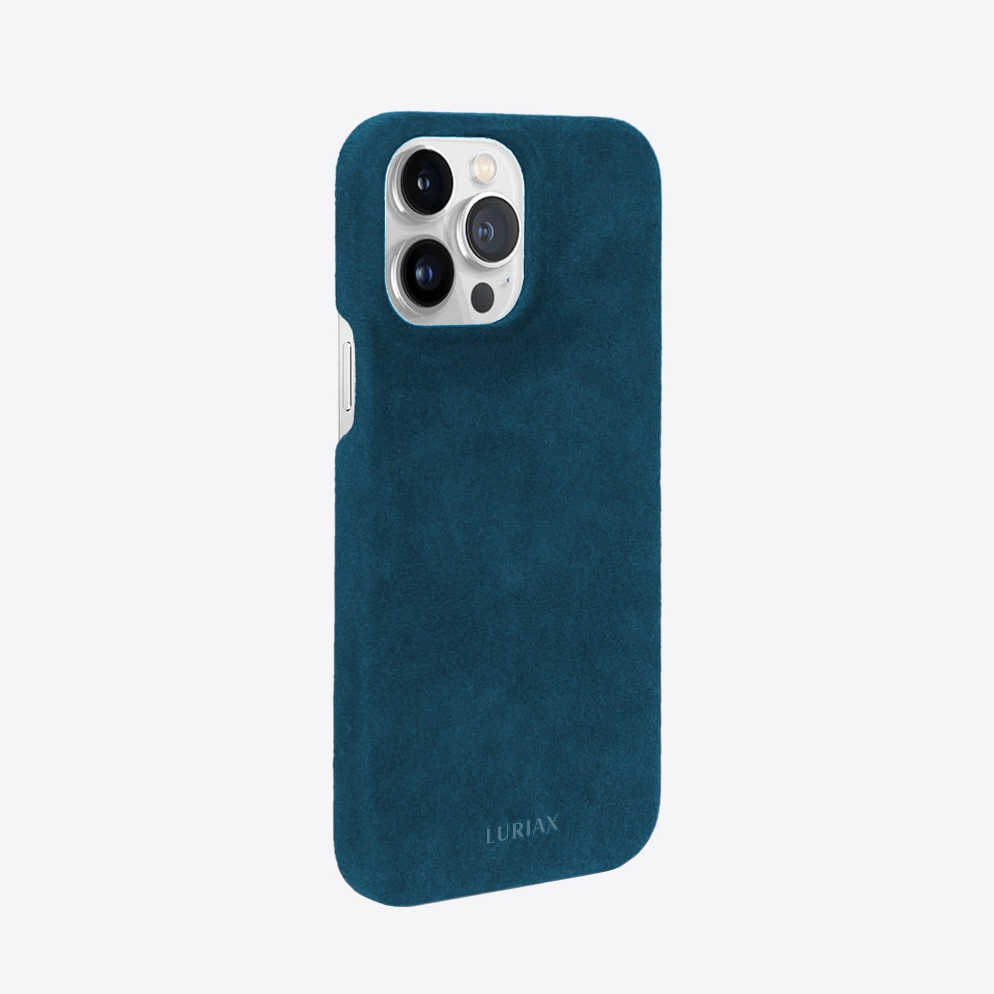 Alcantara Suede Leather iPhone Case and Accessories Collection - The Sport iPhone 14 & 14 Plus Case - Prussian Blue - Luriax
