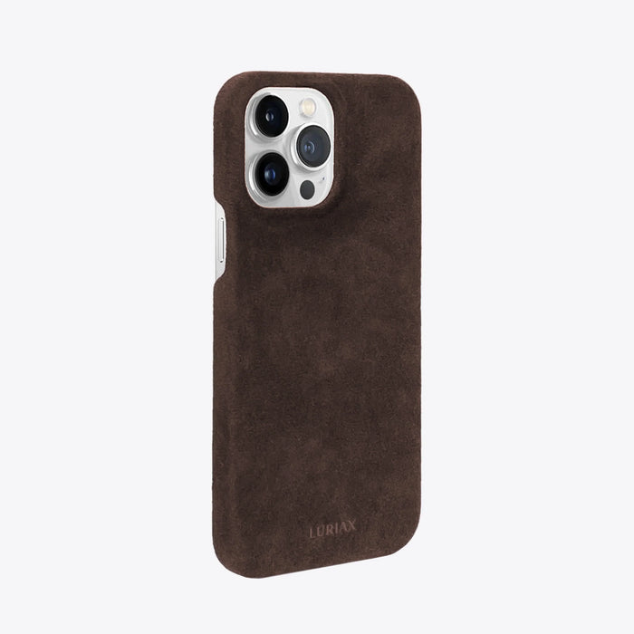 The Sport — iPhone 14 Case in Dark Brown, Alcantara® — product view | Luriax