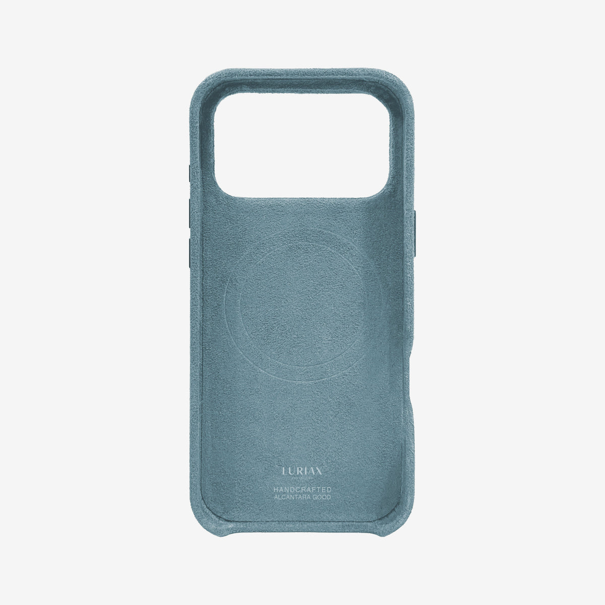 The Signature Handcrafted Case — Limited Edition iPhone 17 in Baby Blue, Alcantara® — back view | Luriax